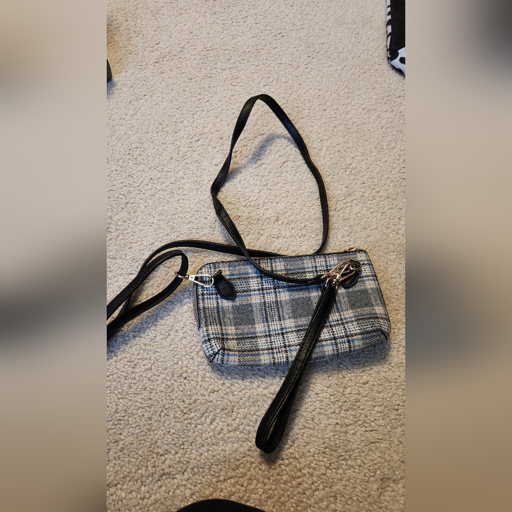 Plaid Crossbody Bag with Black Accents - Picture 2 of 2